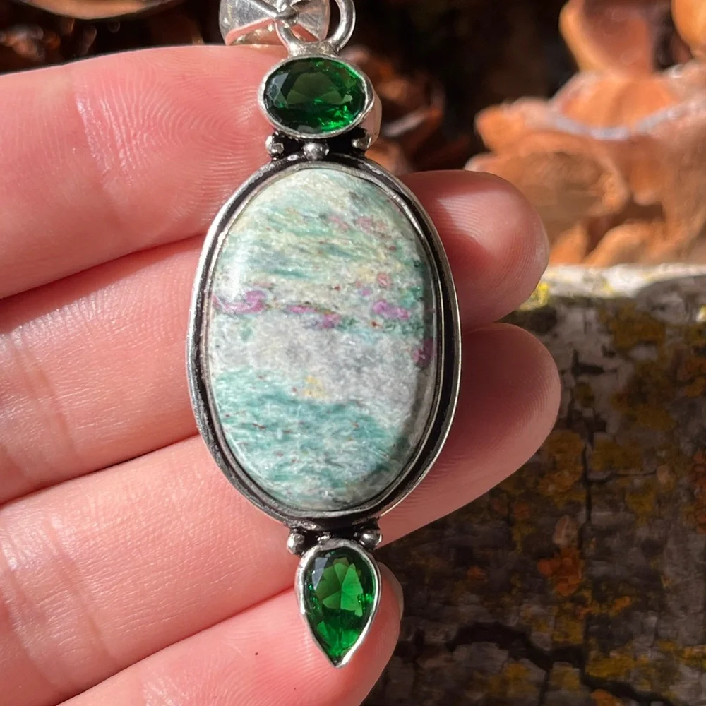 925 silver overlay ruby zoisite‎ pendant